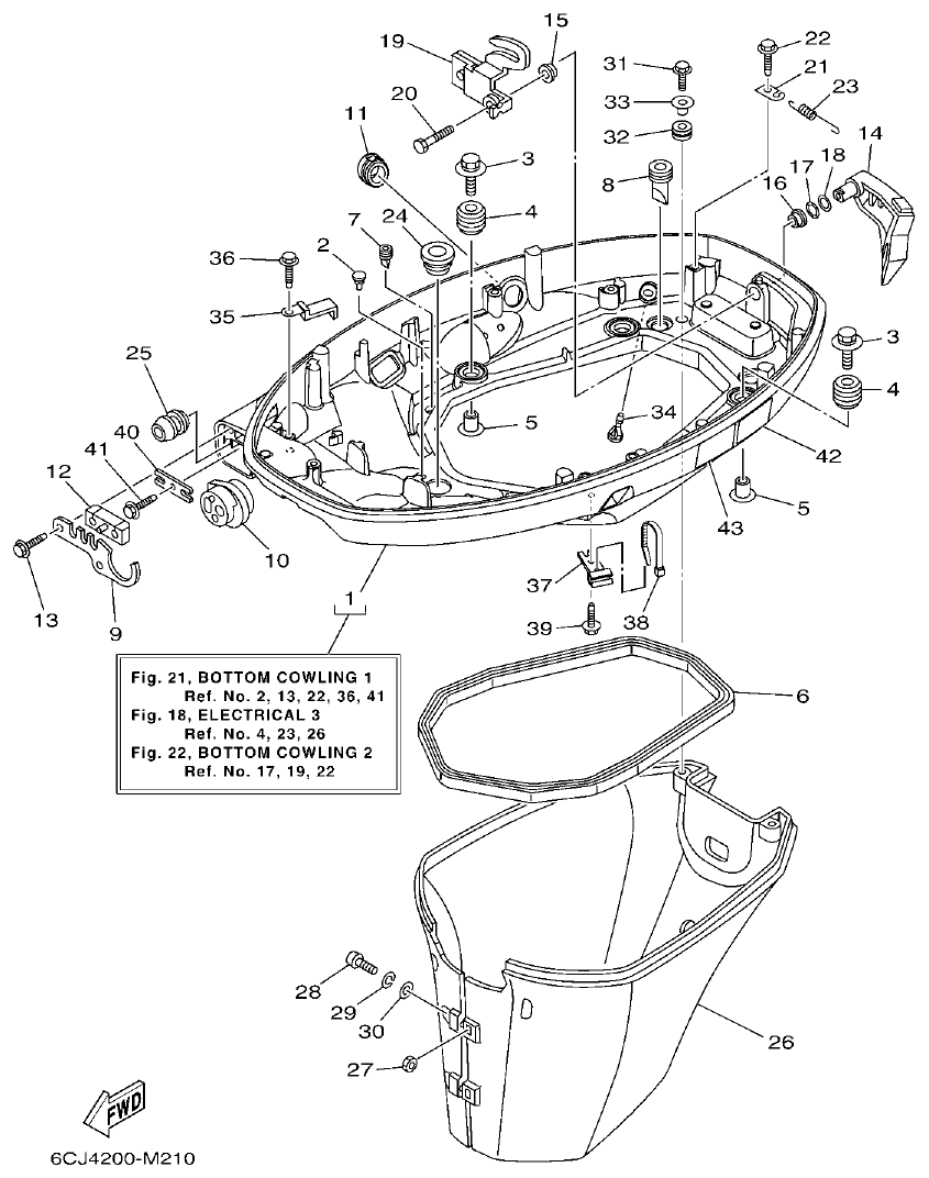 Yamaha F70AET BOTTOM COWLING 1 parts diagram